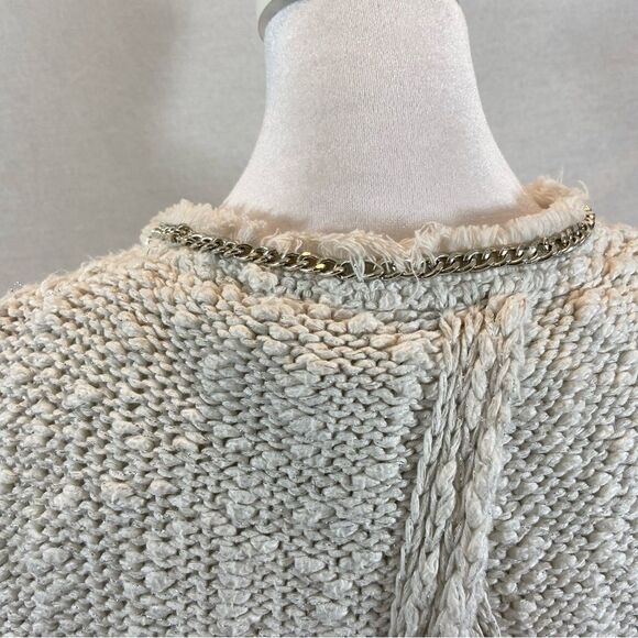 Zara Knit White Open Front Cardigan Sweater with Silver Metal Details Large - Picture 12 of 13